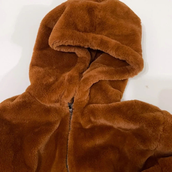 Odiva faux fur plush bomber jacket brown size M - Picture 5 of 16
